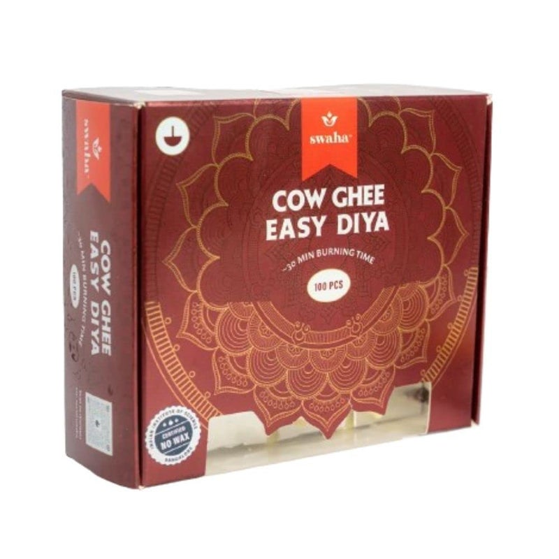 Swaha Easy Diya ghee Wicks/Diya batti, 100 Pieces, 30 min Burning time, Wax Free, clarified Butter Wicks for Puja, Yoga & Meditation - Pack of 1 - Image 1